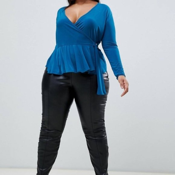 Boohoo Plus Tops - (3/$50) Teal Peplum Blouse